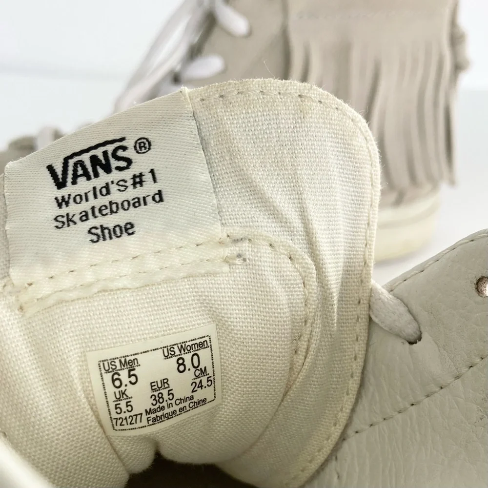 Rare VANS Light Gray Sk8 Hi Moccasin Fringe Suede Sneakers Size 8_15